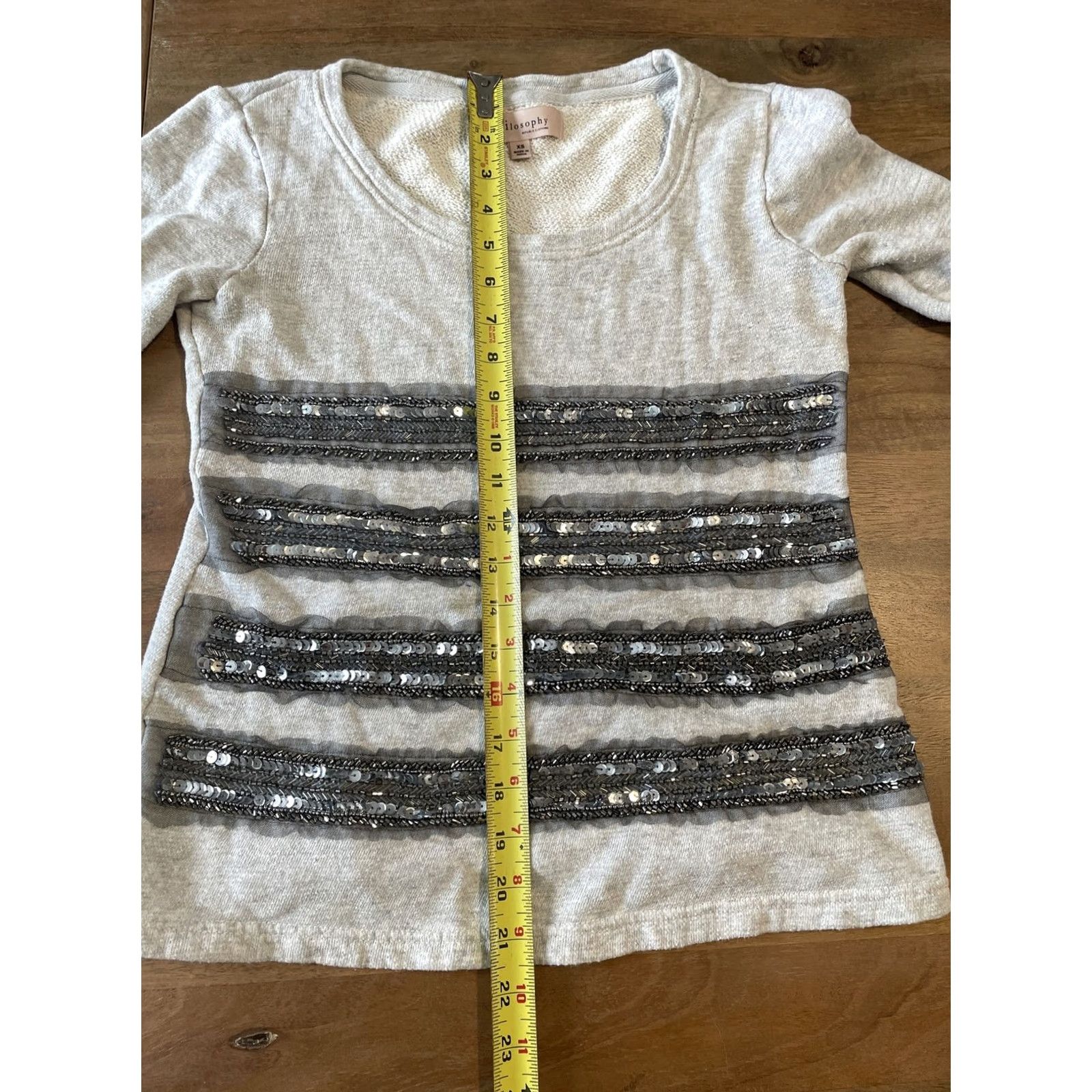 Vintage Philosophy Women's Gray Top Long Sleeve Sequin Bead Pullover XS Shirt Size XS / US 0-2 / IT 36-38 - 5 Thumbnail
