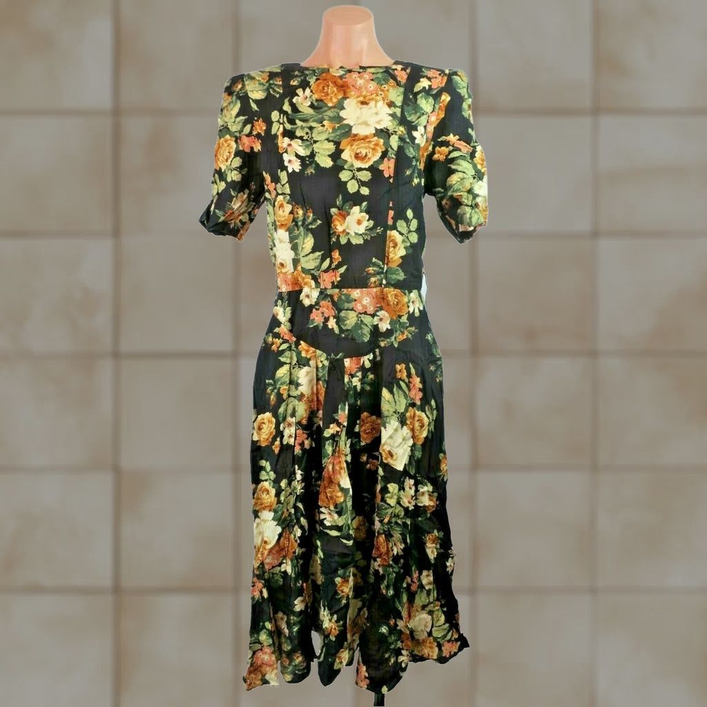 Vintage VINTAGE Ed Michaels Sundress Shirt? Maxi Flare Rayon Floral Black Sleeveless 7/8 1990s Womens Girls? Size M / US 6-8 / IT 42-44 - 1 Thumbnail
