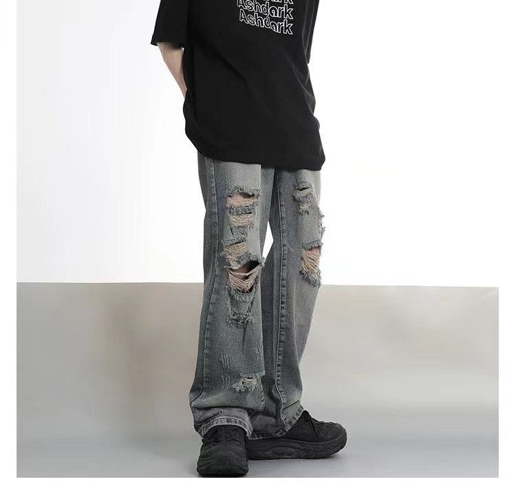 Japanese Brand Men's street hiphop loose distressed washed ripped jeans Size US 32 / EU 48 - 2 Thumbnail