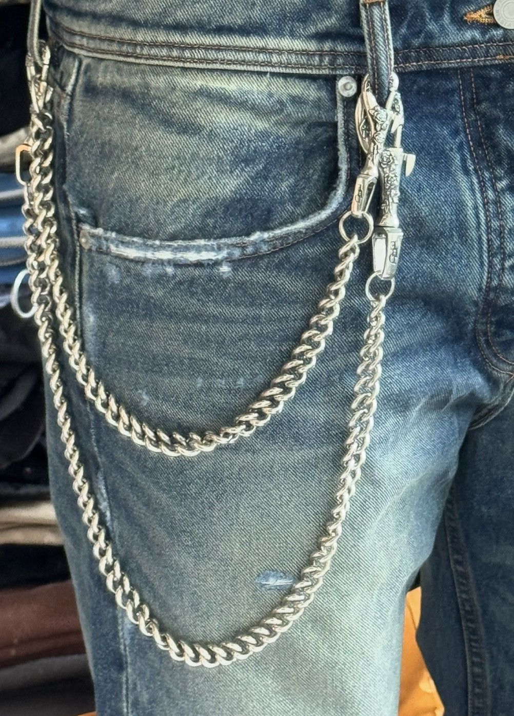 Enfants Riches Deprimes 2x ANTIQUE SILVER ROSE ENGRAVED WALLET CHAIN Size ONE SIZE - 3 Thumbnail