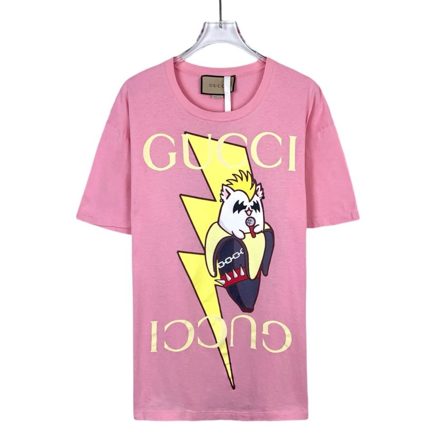 Gucci Gucci T-Shirt Pink Cat-Banana Logo Print Cotton Tee (Size S) Size S / US 4 / IT 40 - 1 Thumbnail
