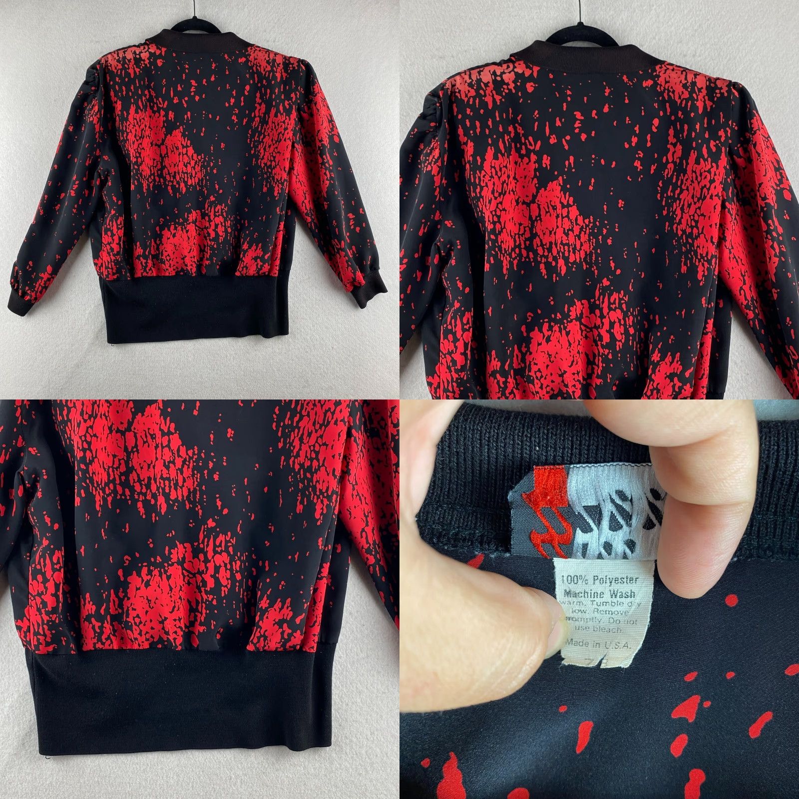 Vintage VINTAGE Miss Maggy Blouse Womens L Black Geometric 80s 90s Shoulder Pad Notch Collar Long Sleeve Casual Party/Cocktail Shirt Womens Size L / US 10 / IT 46 - 10 Thumbnail