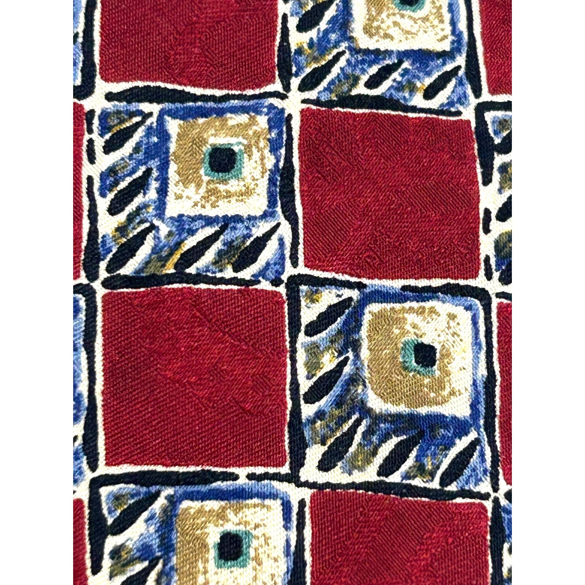 Other Today’s Man Silk Tie Vtg 90s Italy Geometric Checkered Burgu Size ONE SIZE - 3 Thumbnail