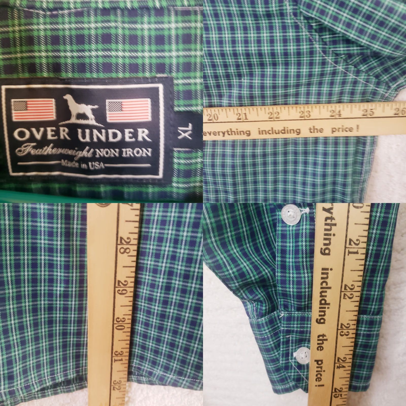 Undercover Over Under Button-Down Shirt XL Non-Iron Blue Green Check Embroidered Dog Logo Jacket/Shirt (Note: Final title revised to fit constraints) Size US XL / EU 56 / 4 - 9 Thumbnail