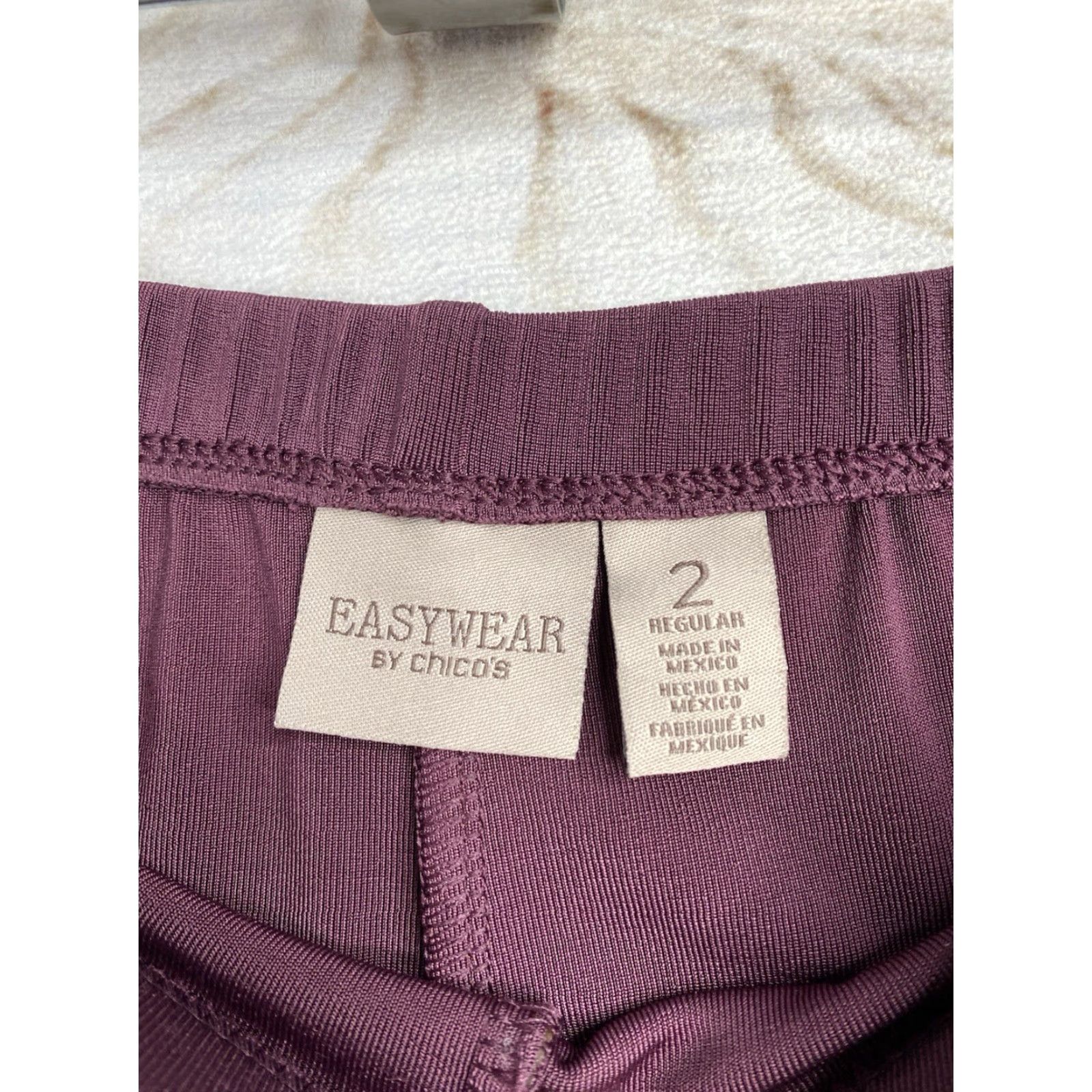 Vintage Chico's Easywear Pants 2 L Burgundy Slinky Jersey Stretch Pull On High Rise Dress Pants Women Pants Polyester Spandex Solid Beach Casual Mens? Size L / US 10 / IT 46 - 7 Thumbnail
