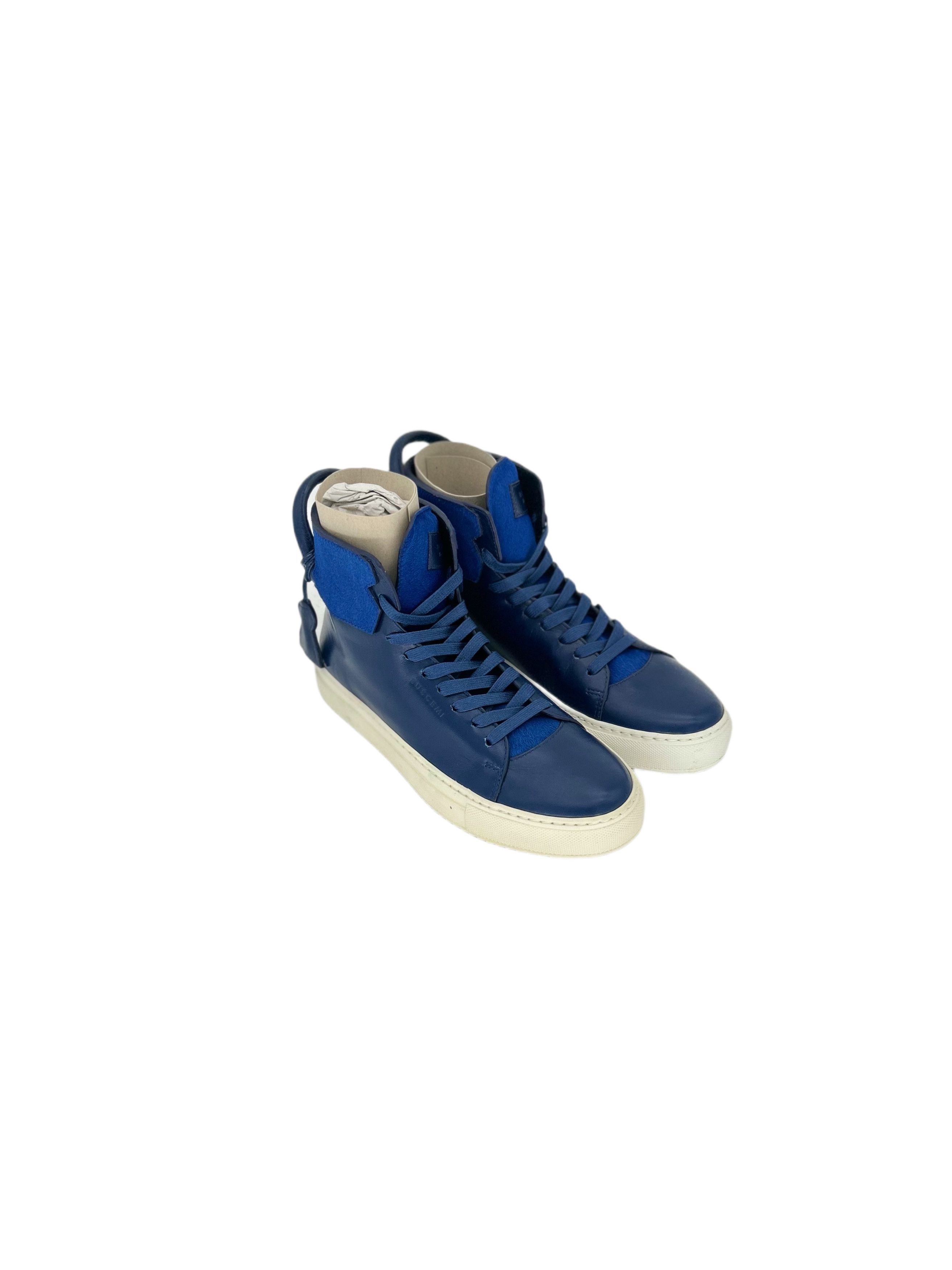 Blue Calf Hair 125mm High Top Trainers