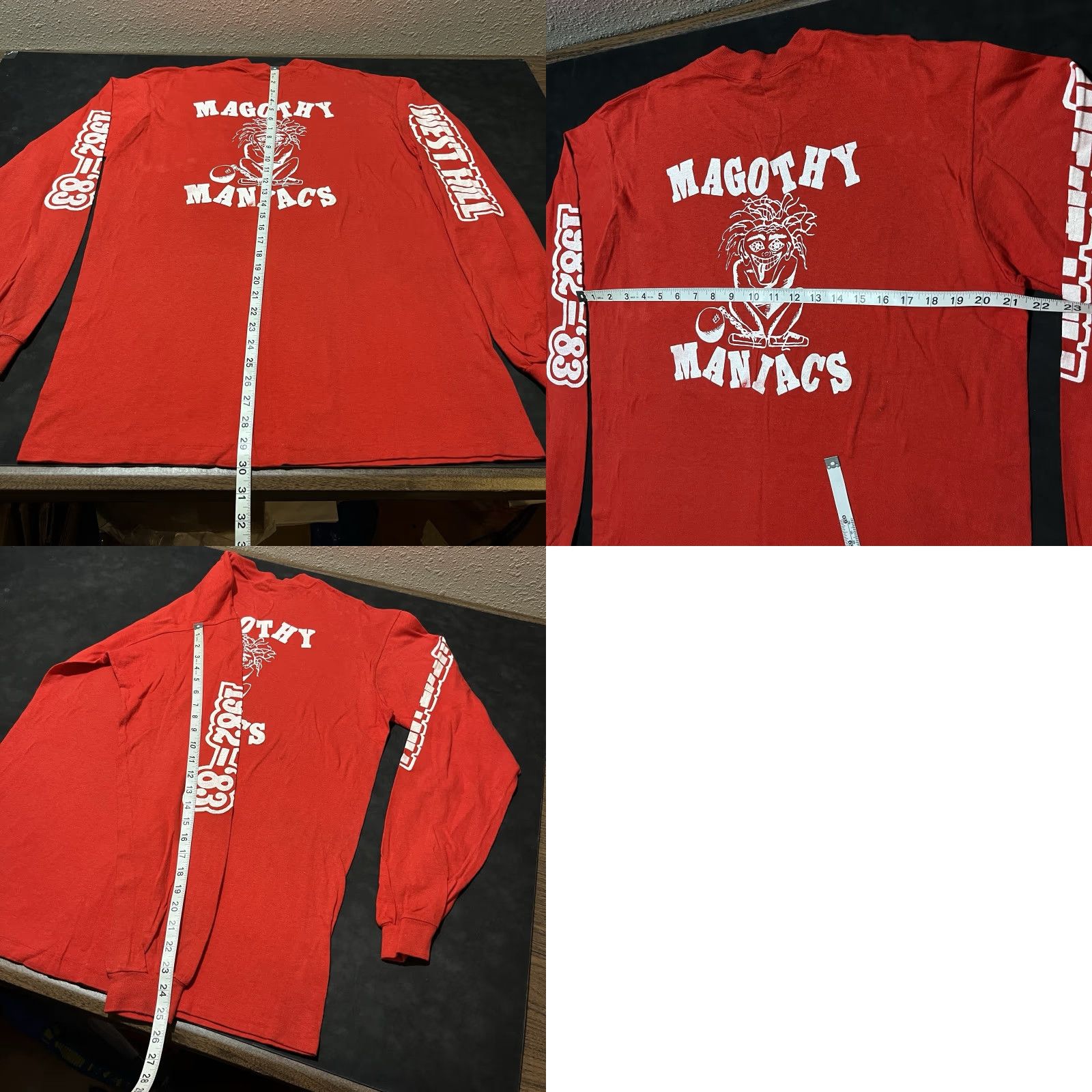 VINTAGE Maniacs Shirt Lee Men XL Red Cotton Knit Double-Sided Logo 1980s University Boston University 1980s Concert Staff Man 90s?