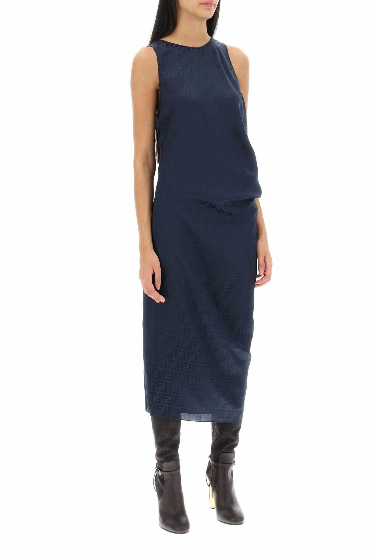 Fendi o1B3y1r0326 Midi Dress in Midnight Blue Size S / US 4 / IT 40 - 3 Thumbnail