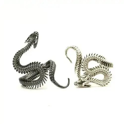 Jewelry Adjustable White Black Cobra Snake Ring Size ONE SIZE - 2 Thumbnail