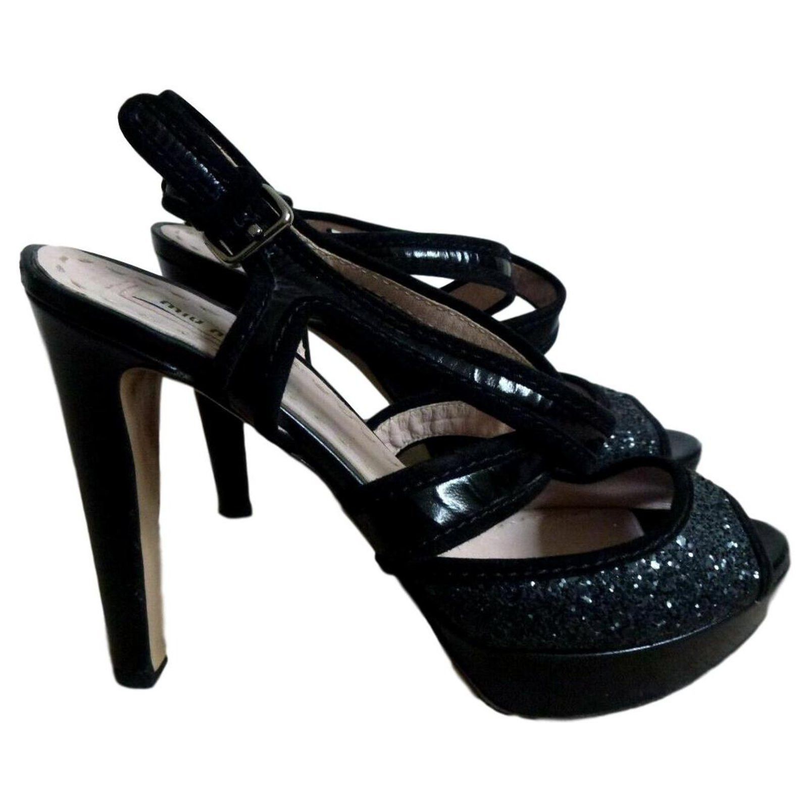 Miu Miu Glitter high heeled platform sandals Size US 9 / IT 39 - 1 Thumbnail