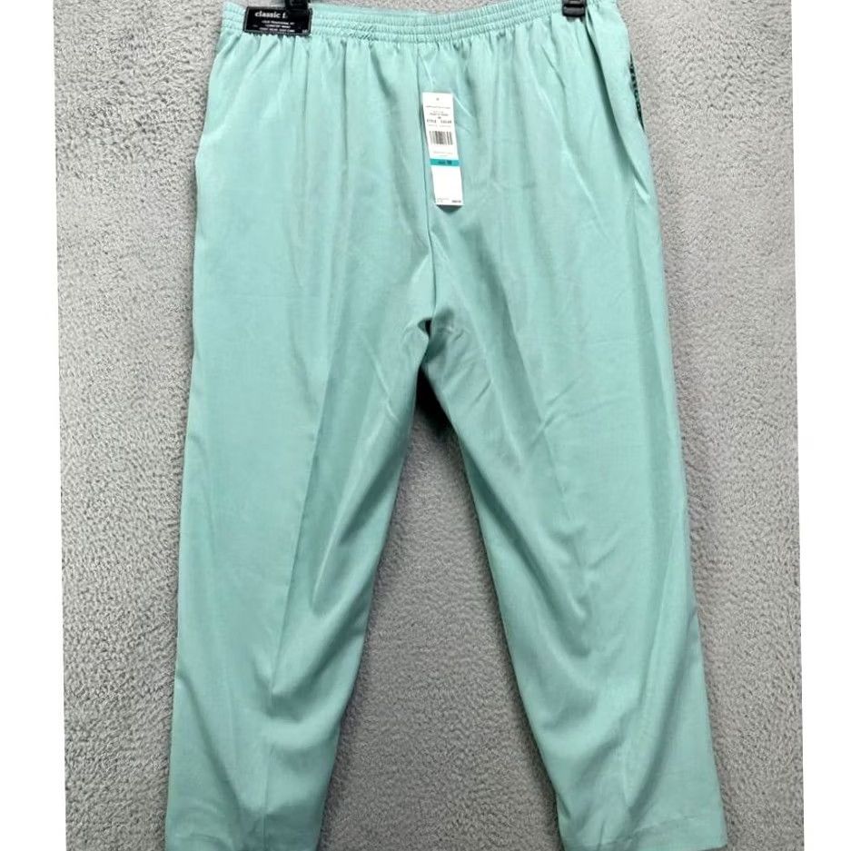 Vintage Alfred Dunner Pants Womens 16 Green Classic Fit Elastic Waist Wide-Leg Ankle NEW Size 38" / US 16 / IT 52 - 2 Thumbnail