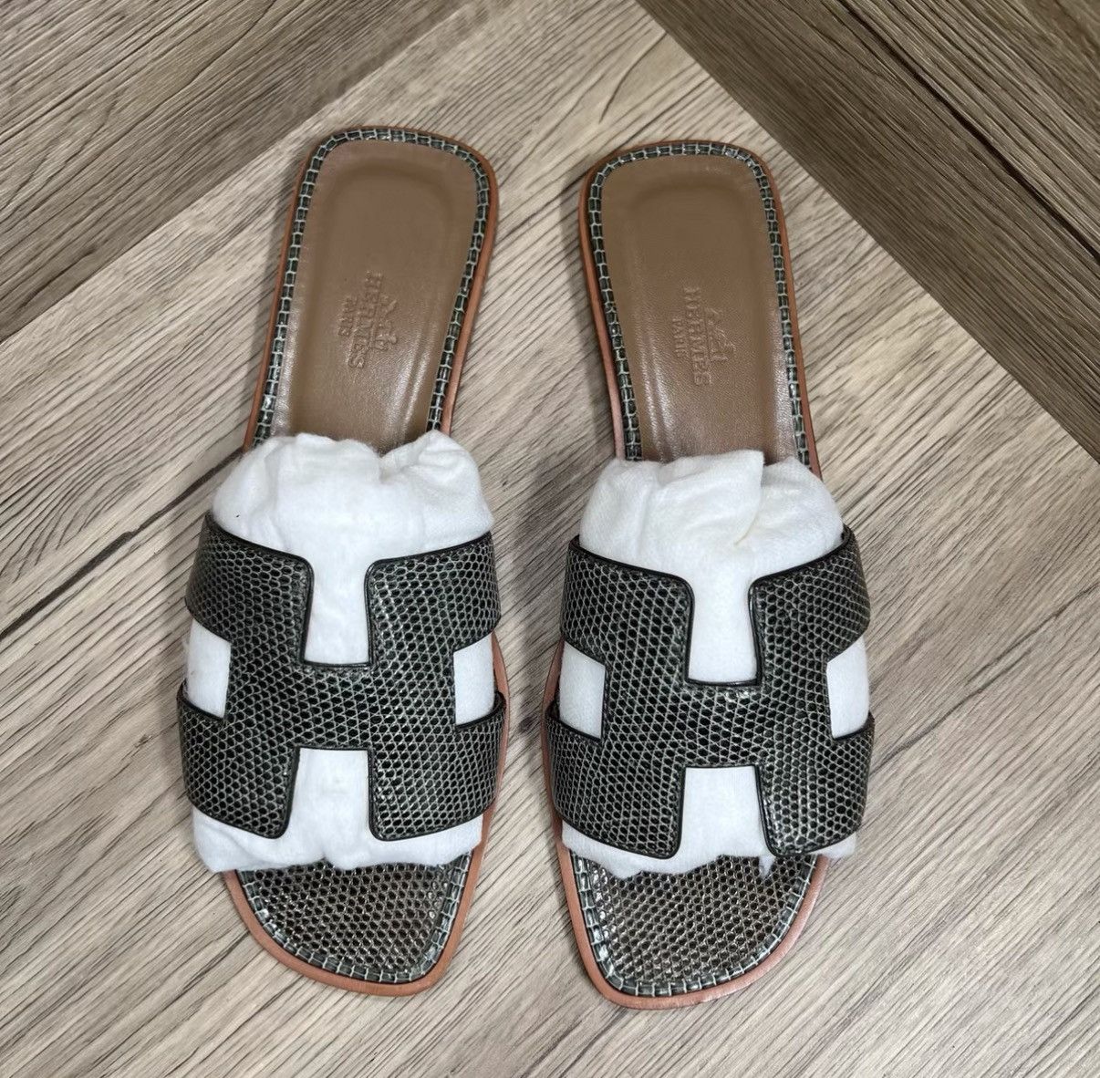Hermes Hermès Oran Green & Brown Lizard H Slippers J41 Size US 8 / IT 38 - 3 Thumbnail