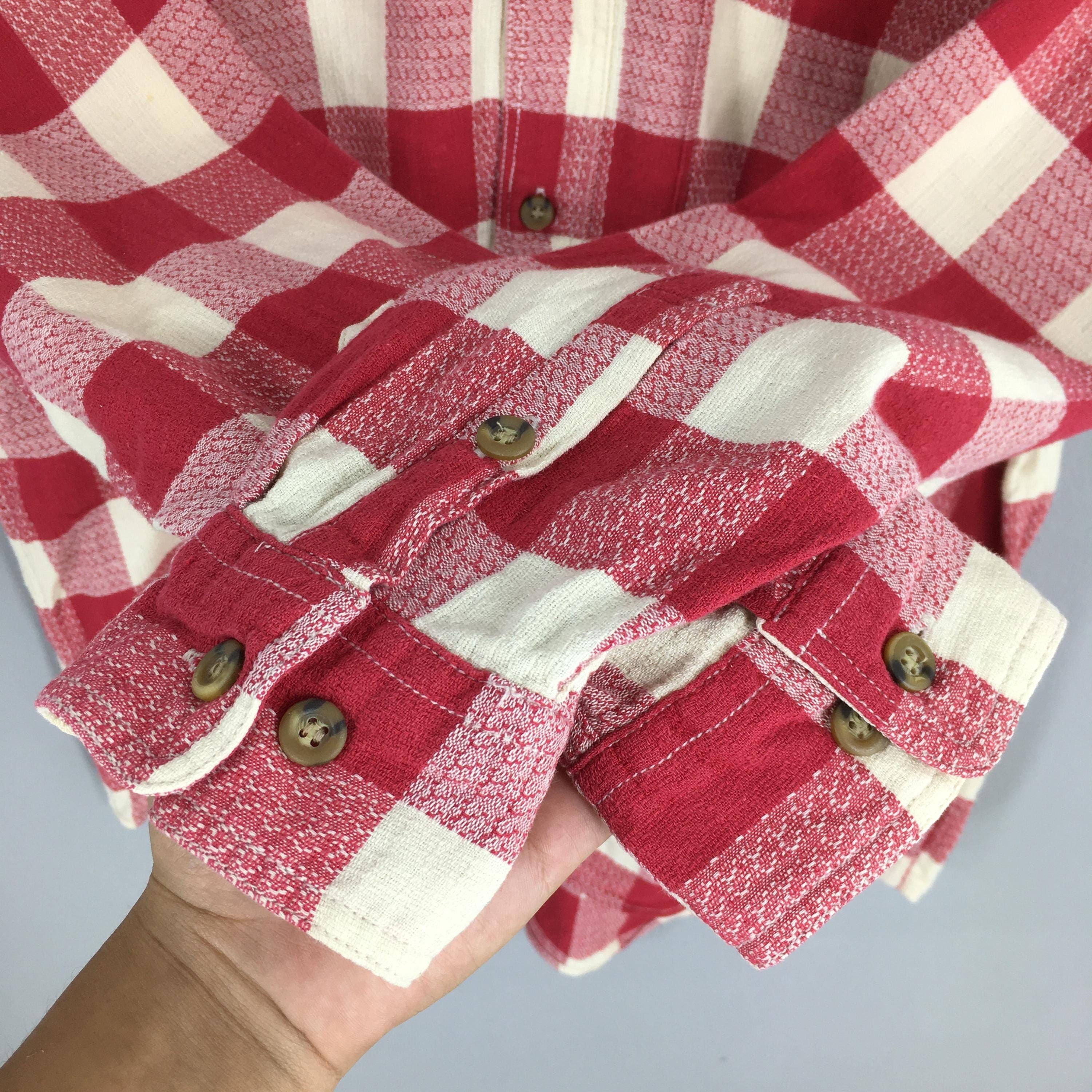 Flannel × Vintage Vintage 80s Tartan Checkered Red Western Shirt Large Size US L / EU 52-54 / 3 - 4 Thumbnail