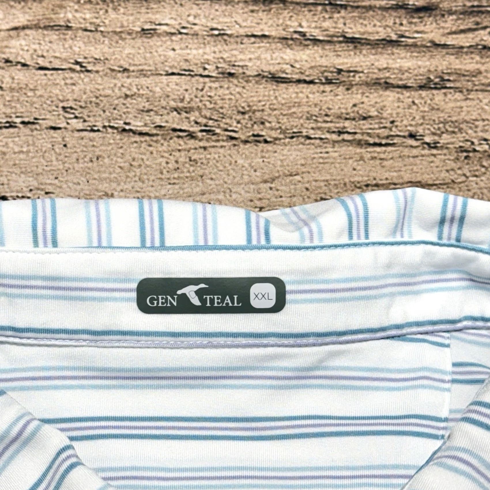 Vintage GenTeal Polo Shirt Mens 2XL White Blue Striped EcoSoft Performance Golf Shirt Mens Regular Fit Short Sleeve Collared Casual Golf Size US XXL / EU 58 / 5 - 3 Thumbnail