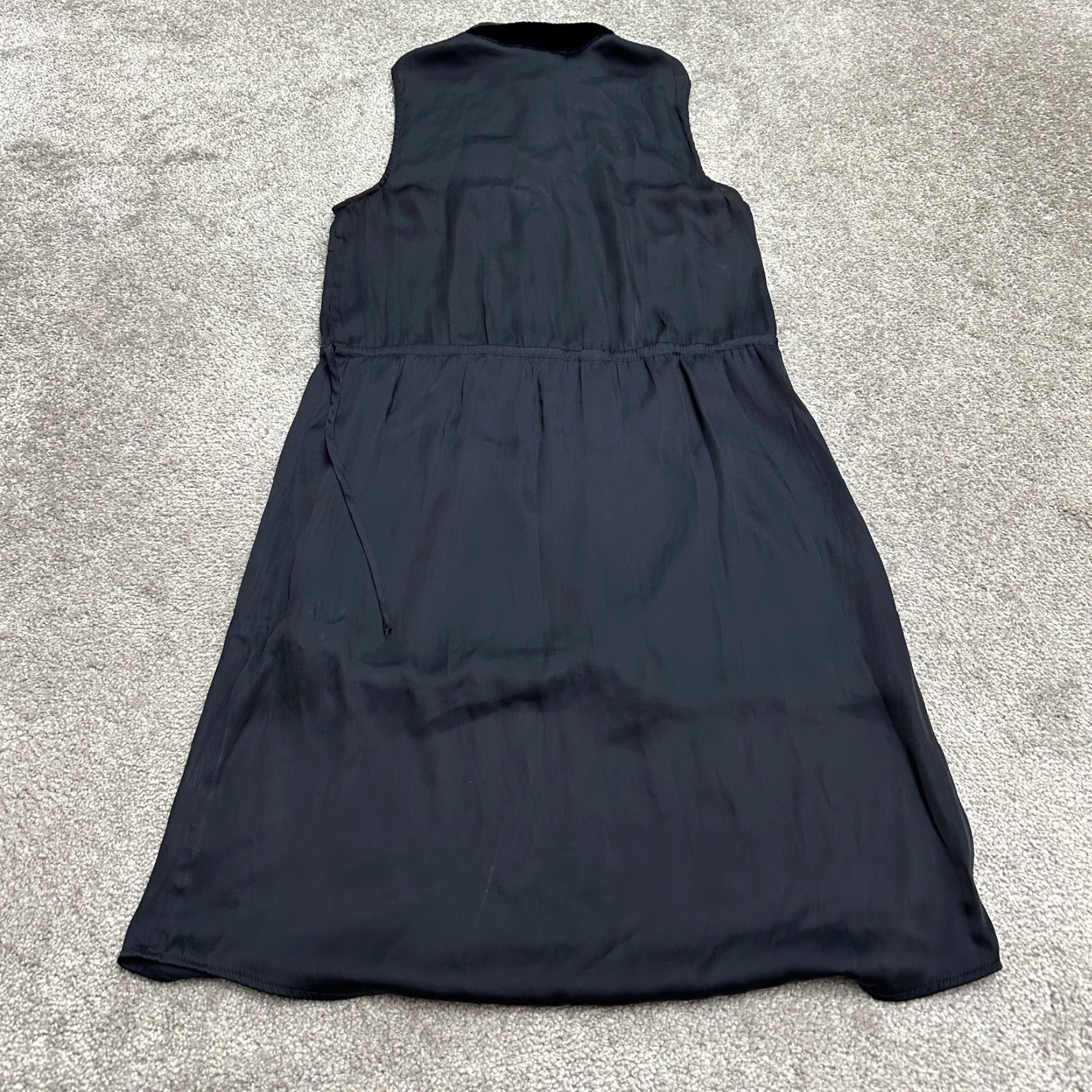 H&M H&M Shirt Womens 4 Dark Blue Satin Maxi Belted Collared Sleeveless Casual Dress Size S / US 4 / IT 40 - 2 Thumbnail