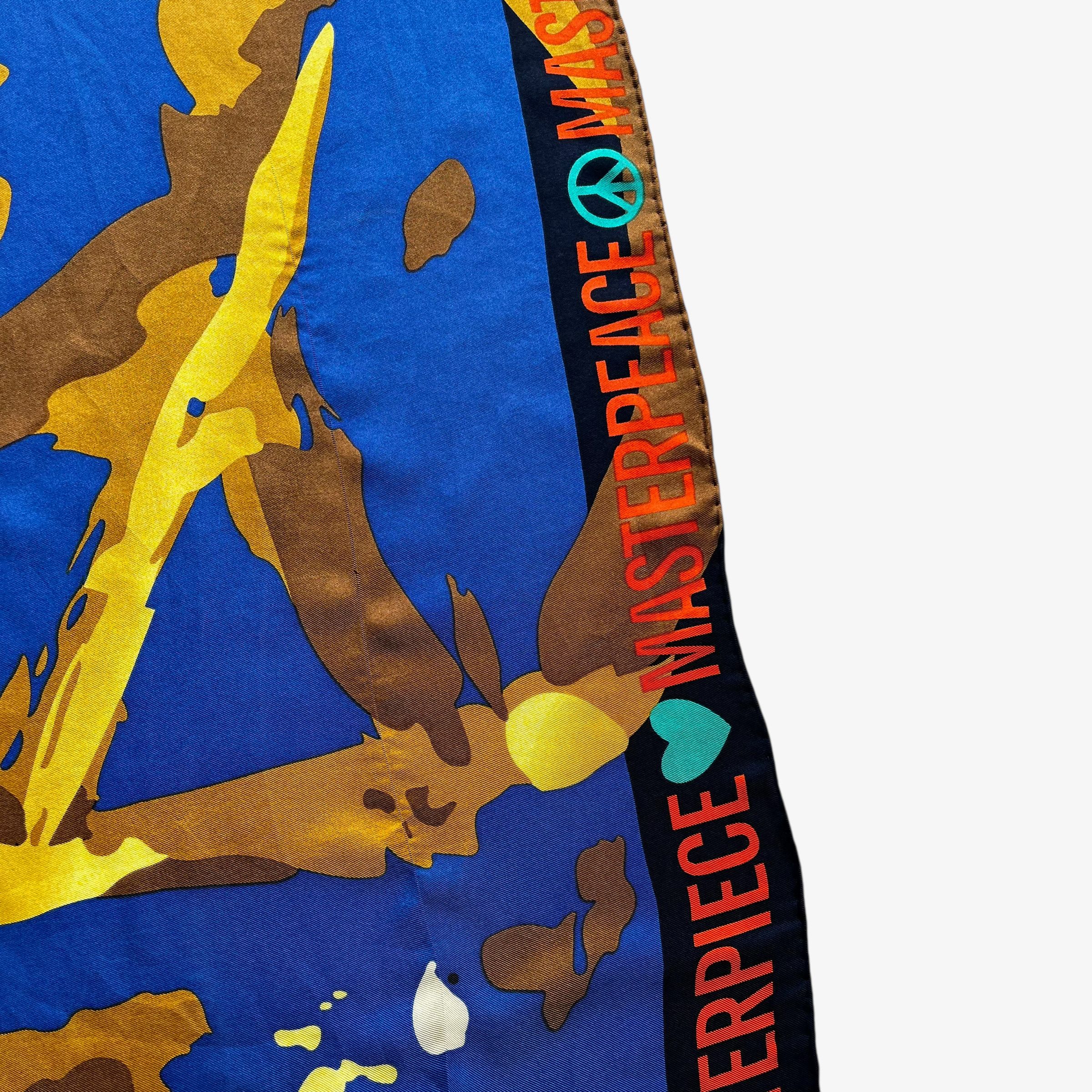Moschino Vintage Y2K Moschino Peace & Heart Print Blue Silk Scarf Size ONE SIZE - 5 Thumbnail