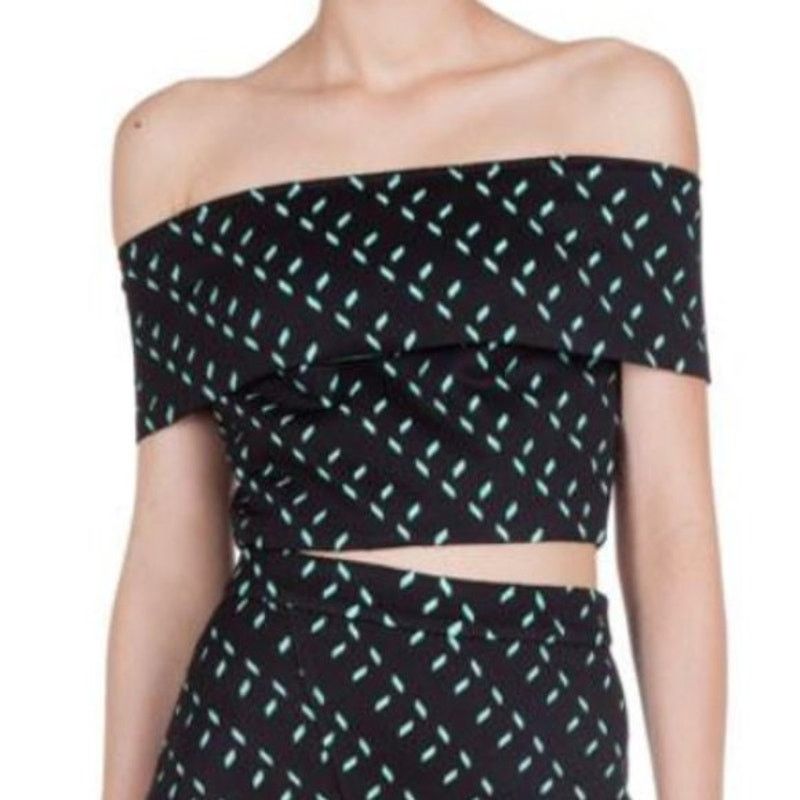 ELLIATT NWT Elliatt Black Teal Printed Off-The-Shoulder Crop Top XS Size XS / US 0-2 / IT 36-38 - 1 Thumbnail