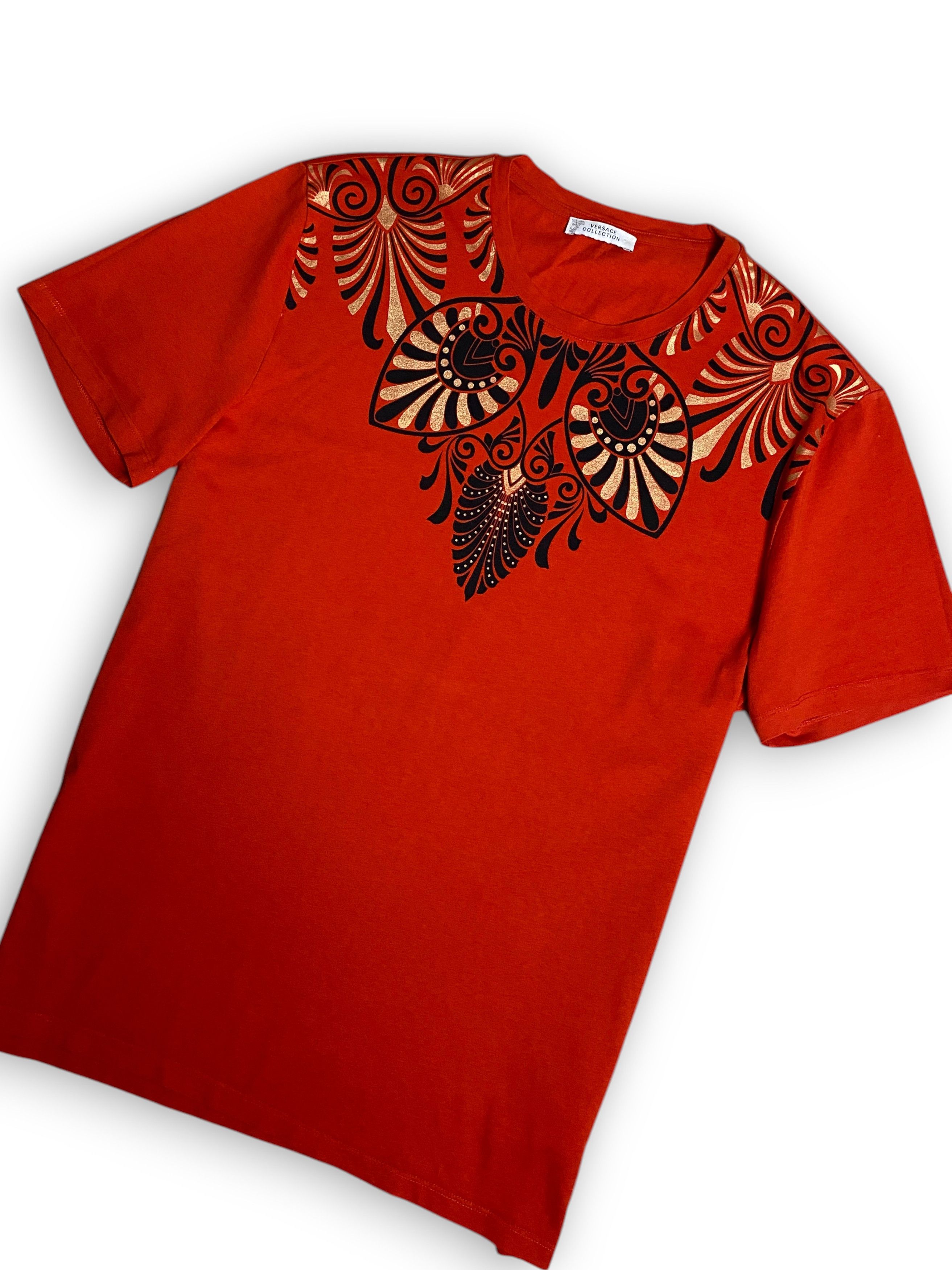 Versace Versace Red Gold Baroque Graphic Print Cotton T Shirt Tee Size US M / EU 48-50 / 2 - 3 Thumbnail