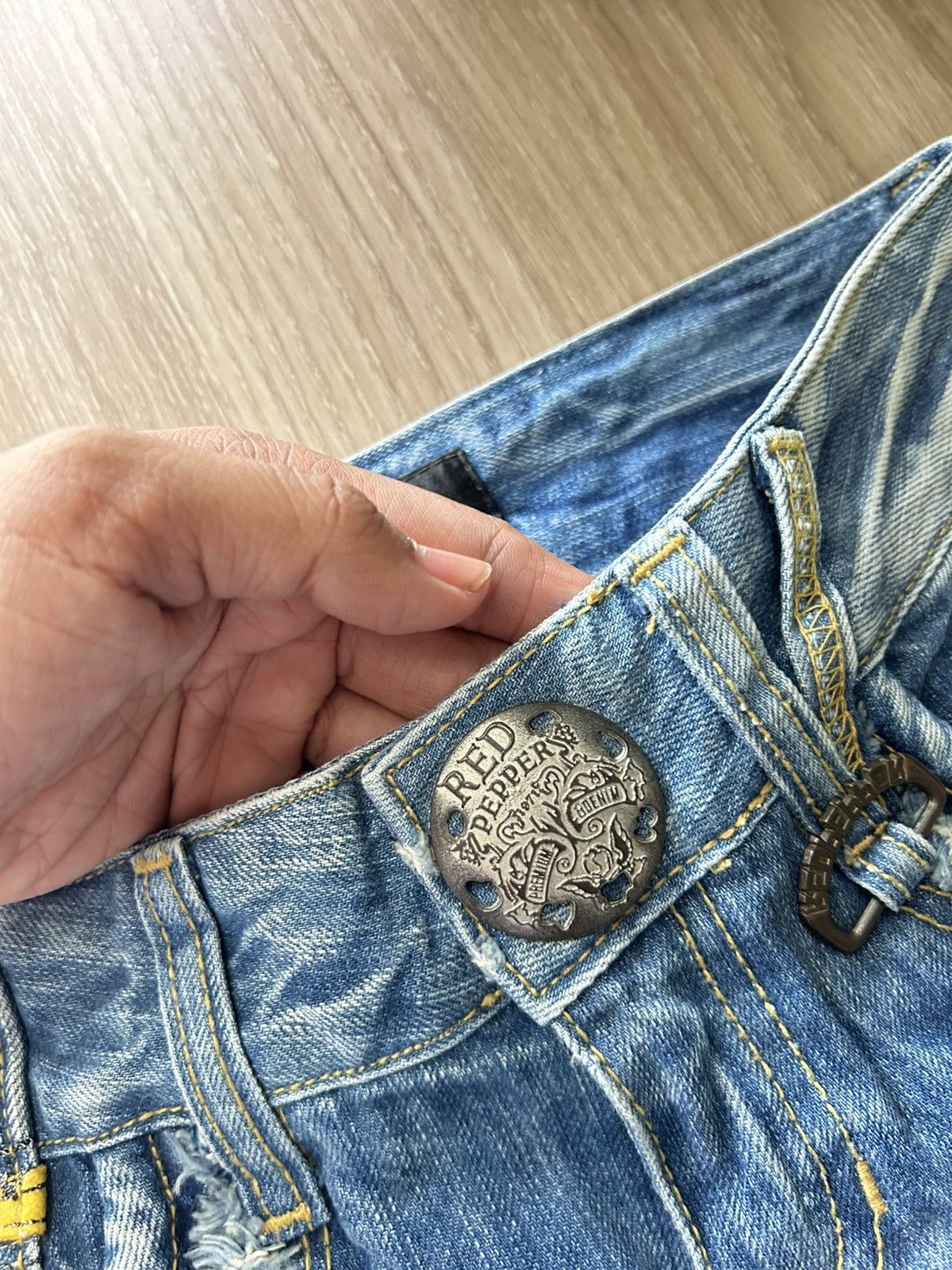 Japanese Brand Red Pepper Jeans Embroidered Skull Patch Distres Denim Flare Size US 29 - 4 Thumbnail