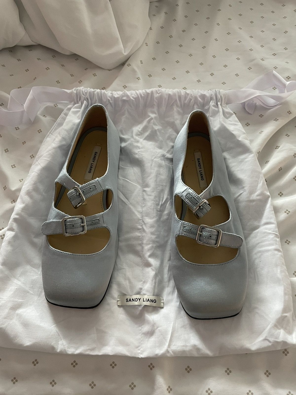 image of Sandy Liang Mj Double Ice Blue Satin Shoes, Women's (Size 6)