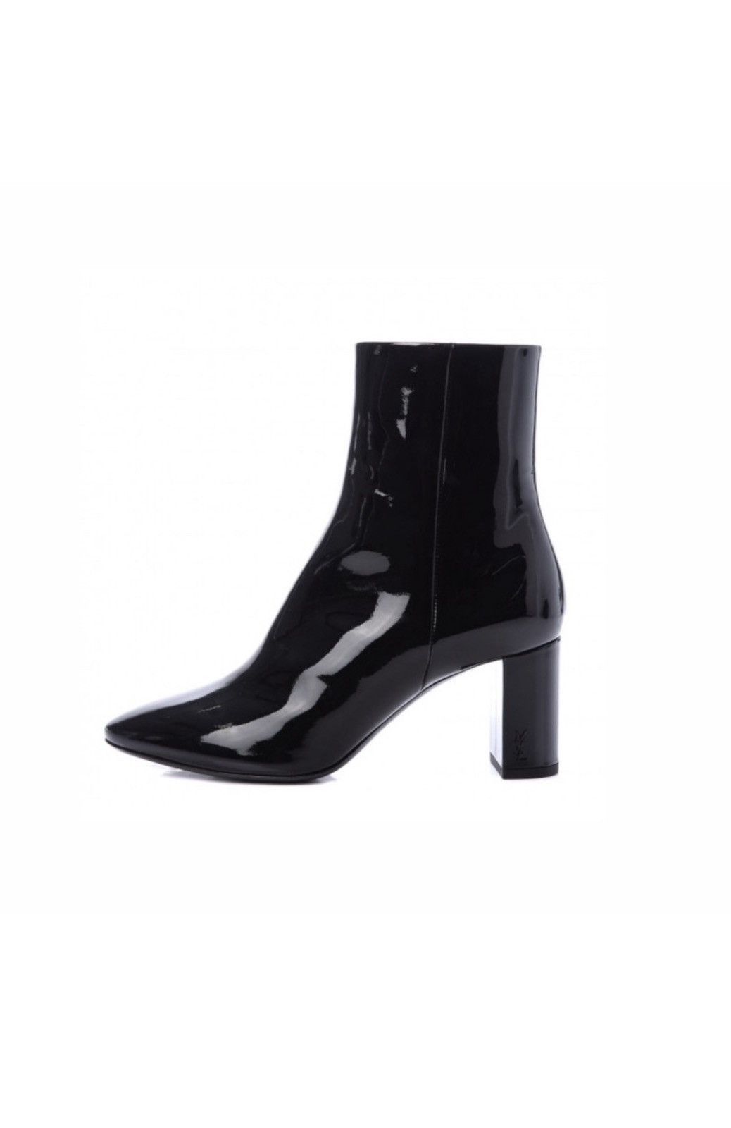 SAINT LAURENT Patent Loulou Ankle Zip Boot Black