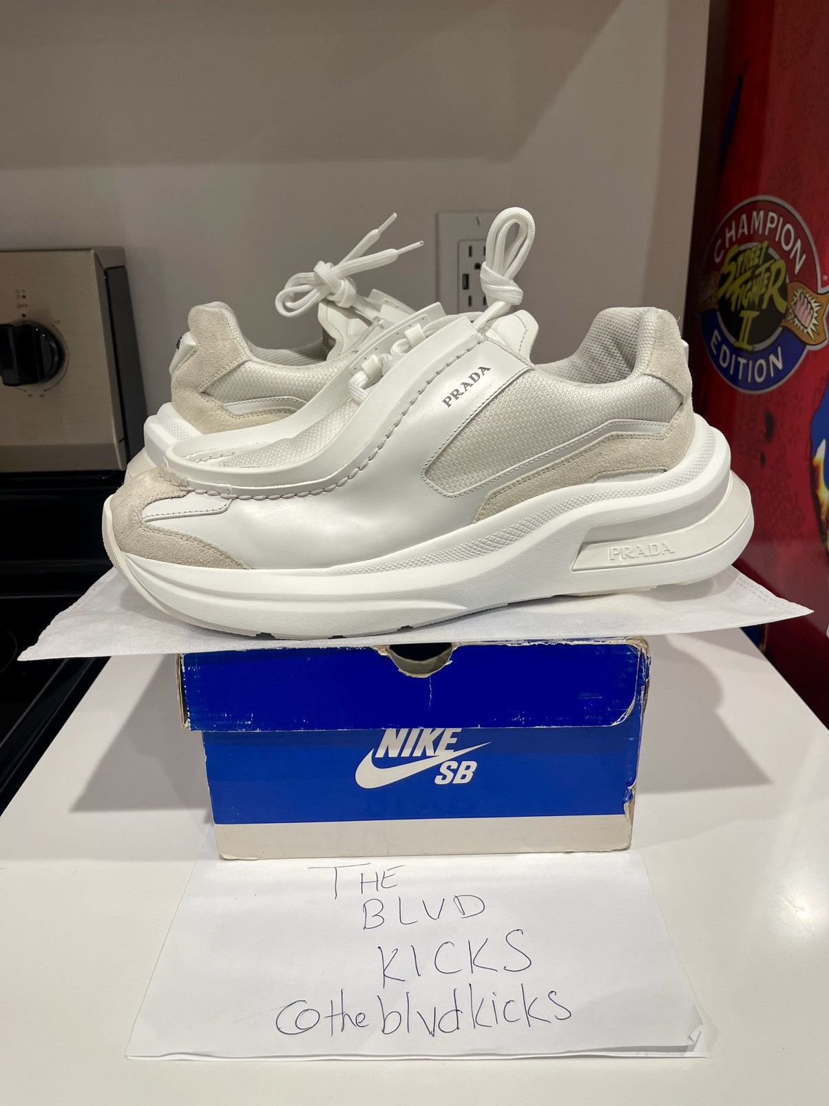 Prada Prada Systeme Brushed Leather Sneaker “White” Size US 10.5 / EU 43-44 - 1 Thumbnail