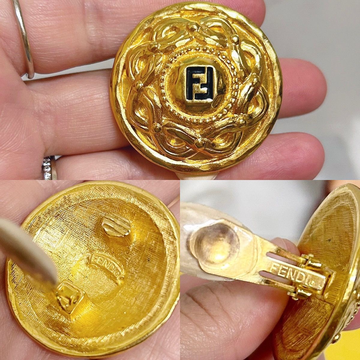 Fendi Authentic Fendi Rare Vintage 18kt G.P FF XL Clip on Earrings Size ONE SIZE - 14 Thumbnail