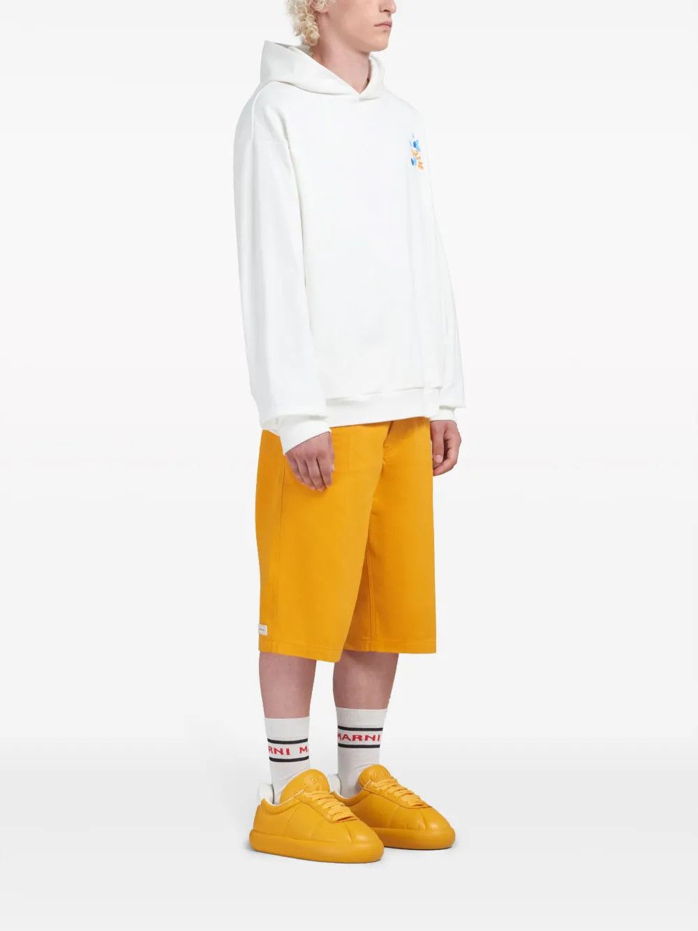 Marni oc11z0525 Logo-Print Cotton Hoodie in White Size US L / EU 52-54 / 3 - 3 Thumbnail