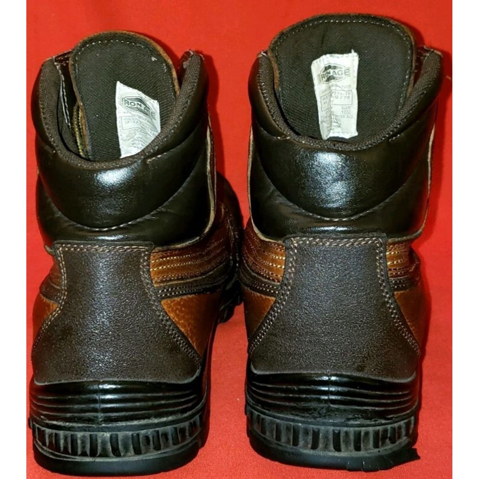 Vintage Iron Age Men's Steel Toe Work Boots 10M Brown Leather Padded Collar Tough Toe Shoes Heel Boot Size US 10 / EU 43 - 7 Thumbnail
