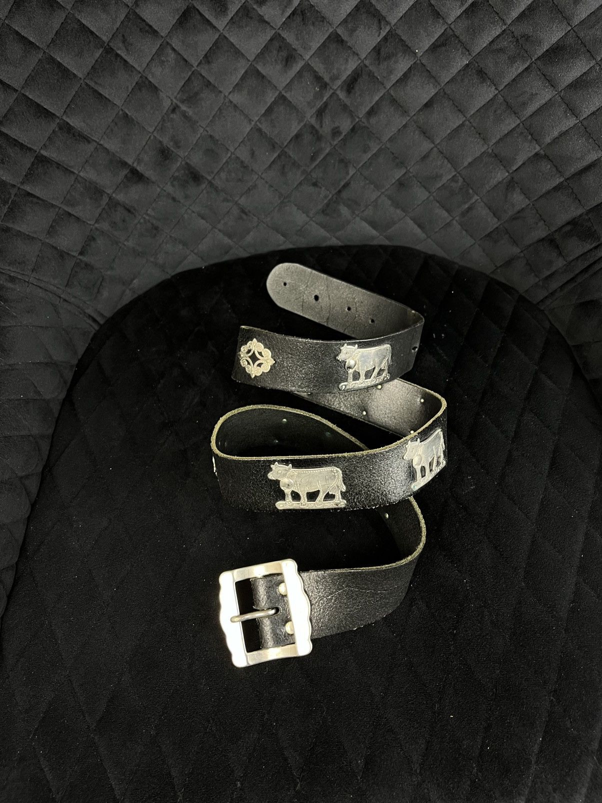 Etro vintage genuine leather belt rare metal