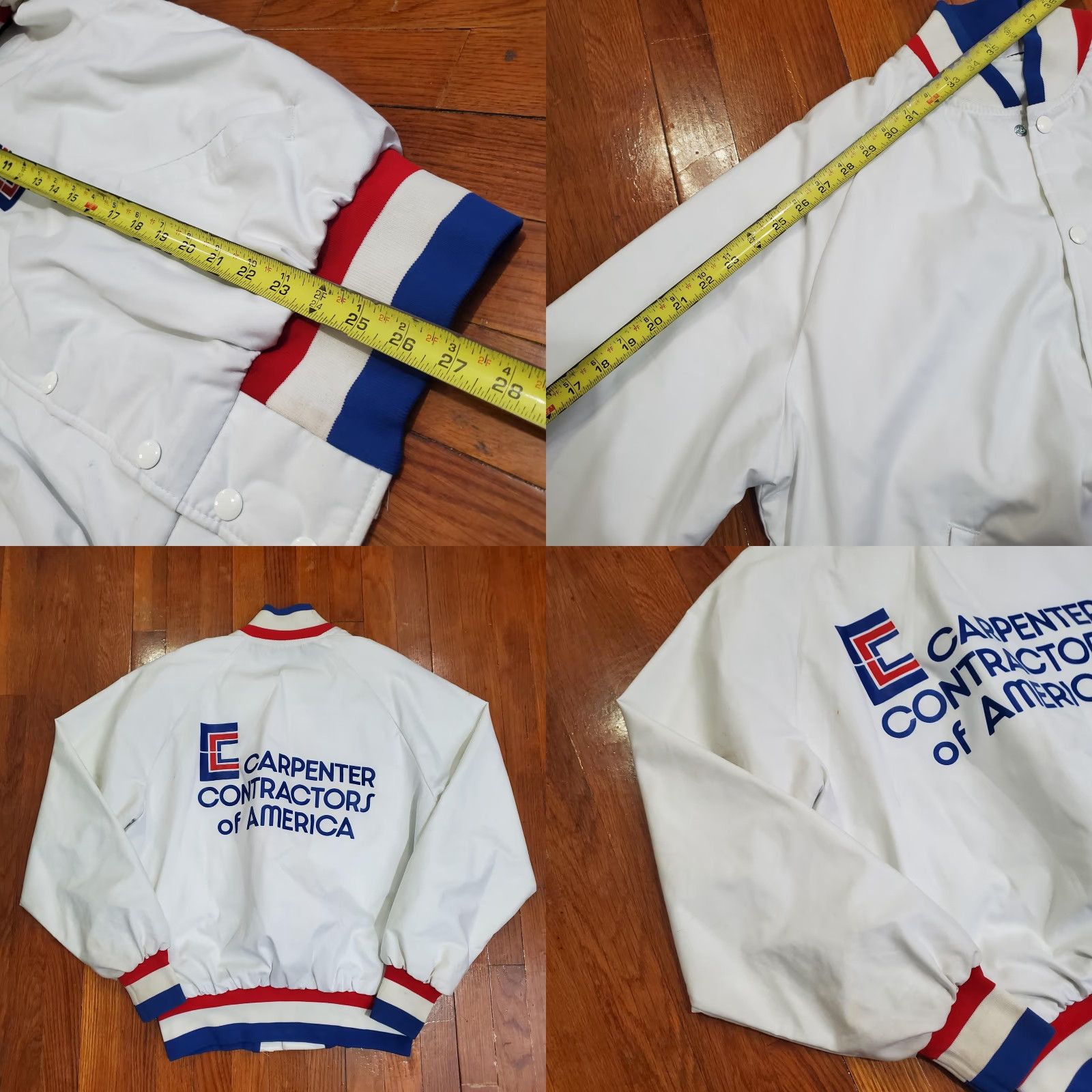 Vintage VINTAGE Carpenter Contractors of America Jacket Mens L Varsity Bomber 80s Art-Flo Nylon White Snap Size US L / EU 52-54 / 3 - 8 Thumbnail
