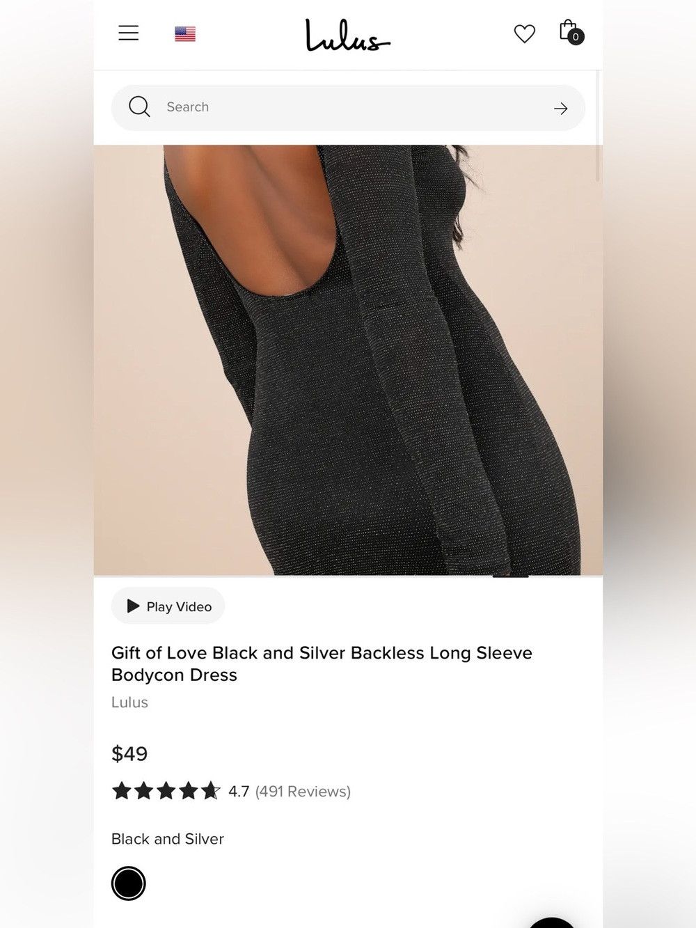 Lulus Gift of Love Black and Silver Backless Long Sleeve Dress Size XS / US 0-2 / IT 36-38 - 3 Thumbnail