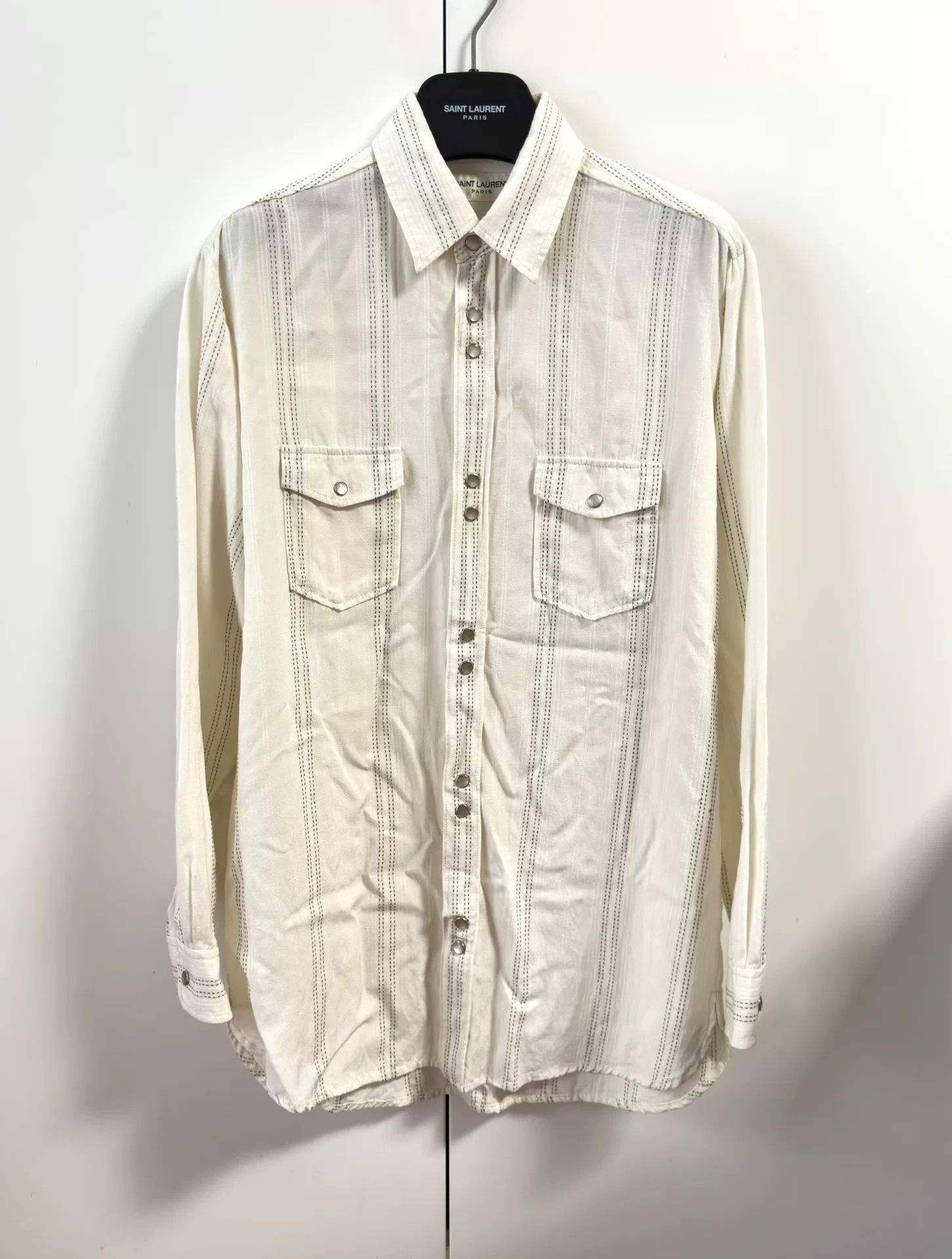 Saint Laurent Paris Saint Laurent Beige Metallic Stripe Shirt Size M / US 6-8 / IT 42-44 - 1 Thumbnail