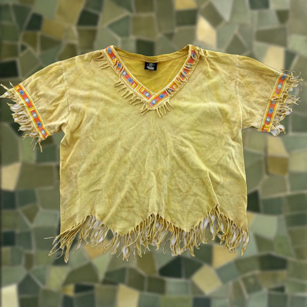 Vintage VINTAGE Factory Artwear Blouse Shirt M Women Yellow Cotton Fringe Aztec Short Sleeve T-Shirt Style: Basic Pattern: Solid Size M / US 6-8 / IT 42-44 - 1 Thumbnail