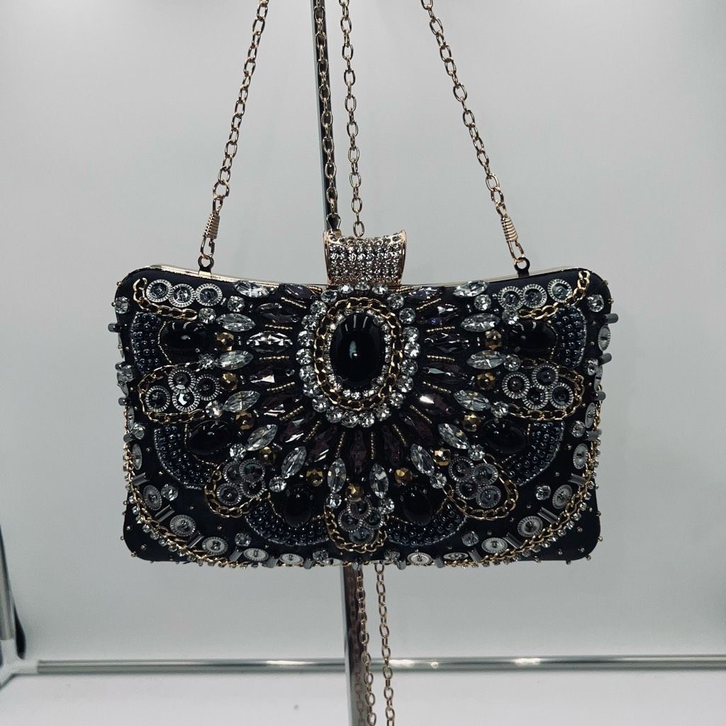 Other Jeweled, Rhinestone and Beaded Clip Lock Satin Evening Bag w Size ONE SIZE - 8 Thumbnail
