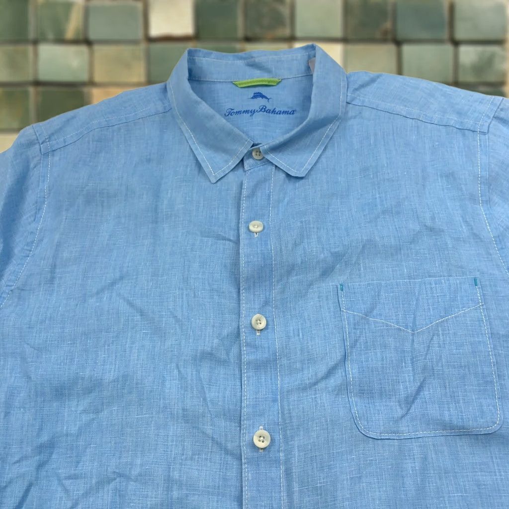 Tommy Bahama Tommy Bahama Shirt Blue 2XL Linen Short Sleeve Casual Pocket Button-Up Men’s Size US XXL / EU 58 / 5 - 1 Thumbnail