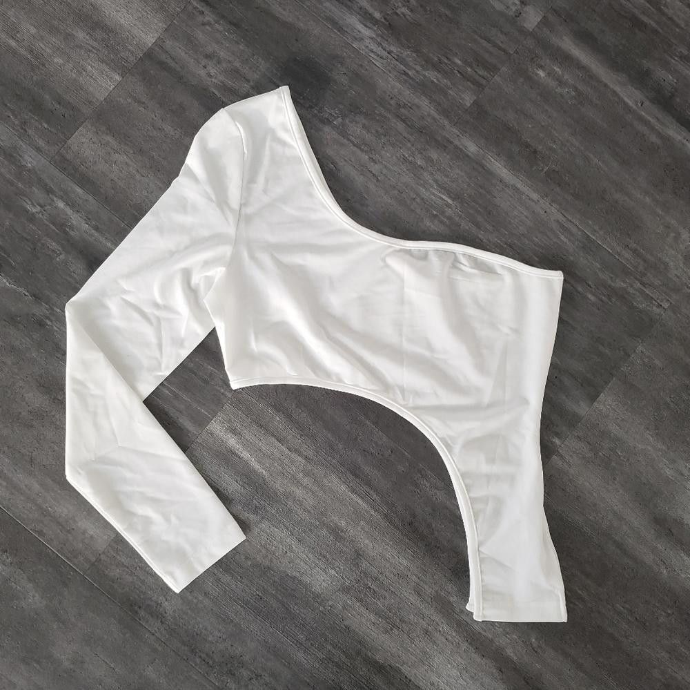 Designer White Asymmetrical Artwork Long Sleeve Size S / US 4 / IT 40 - 1 Thumbnail