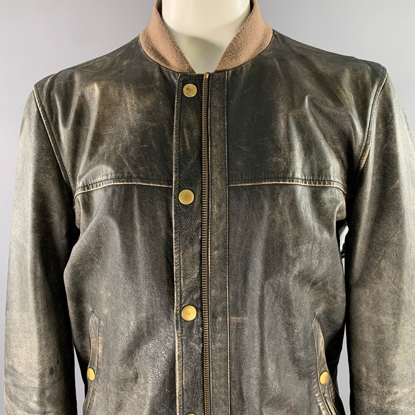 Marc Jacobs MARC JACOBS XXL Black Tan Distressed Leather Bomber Coat Size US XXL / EU 58 / 5 - 2 Thumbnail