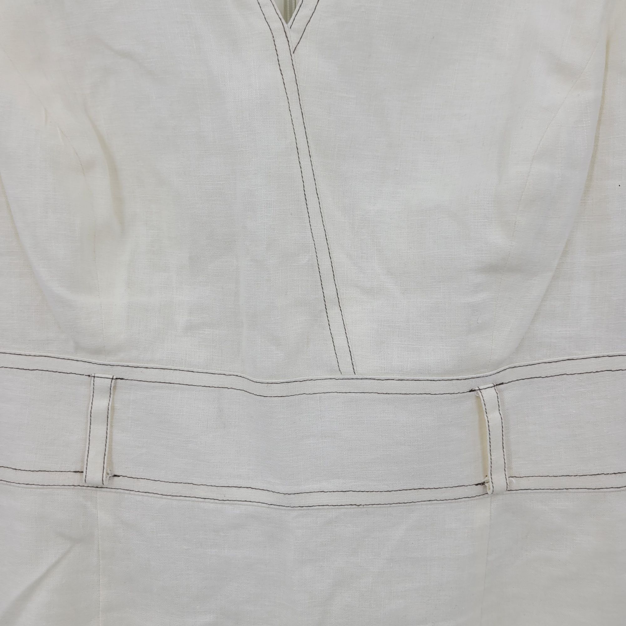 Designer Antonio Melani Ivory Sleeveless Sheath Dress Sz 2 Linen Knee Size XS / US 0-2 / IT 36-38 - 8 Thumbnail