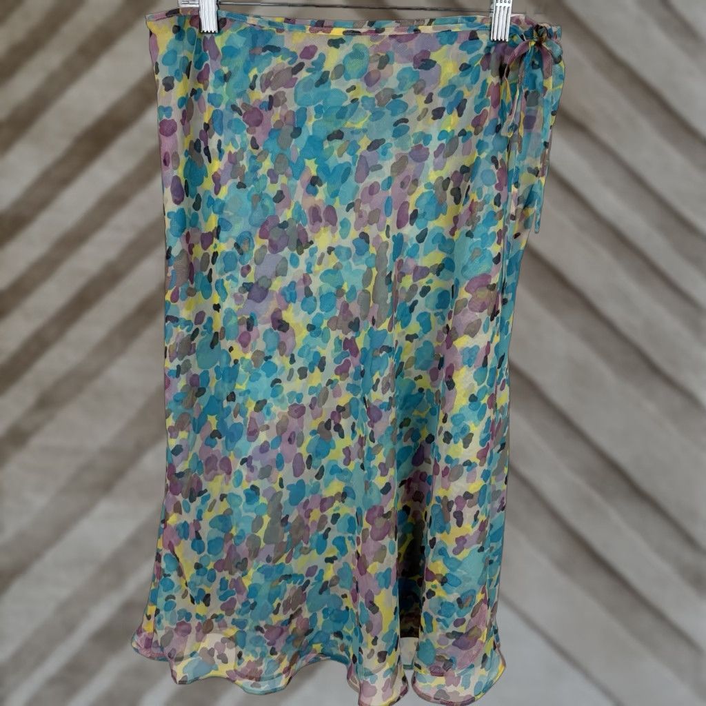Vintage VINTAGE Y2K Midi Skirt Womens Large Blue Geometric Chiffon Wrap Style Elastic Waist Pull-on 90s Retro Size 36" / US 14 / IT 50 - 1 Thumbnail