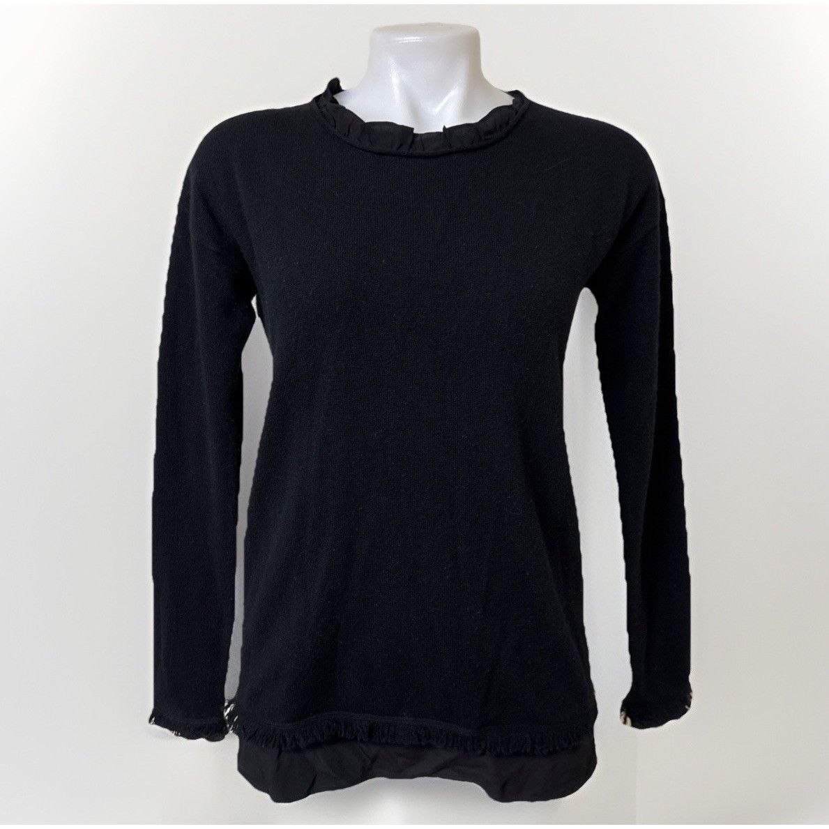 J McLaughlin 100% Cashmere Sweater Sz XS Black Fringed Silk