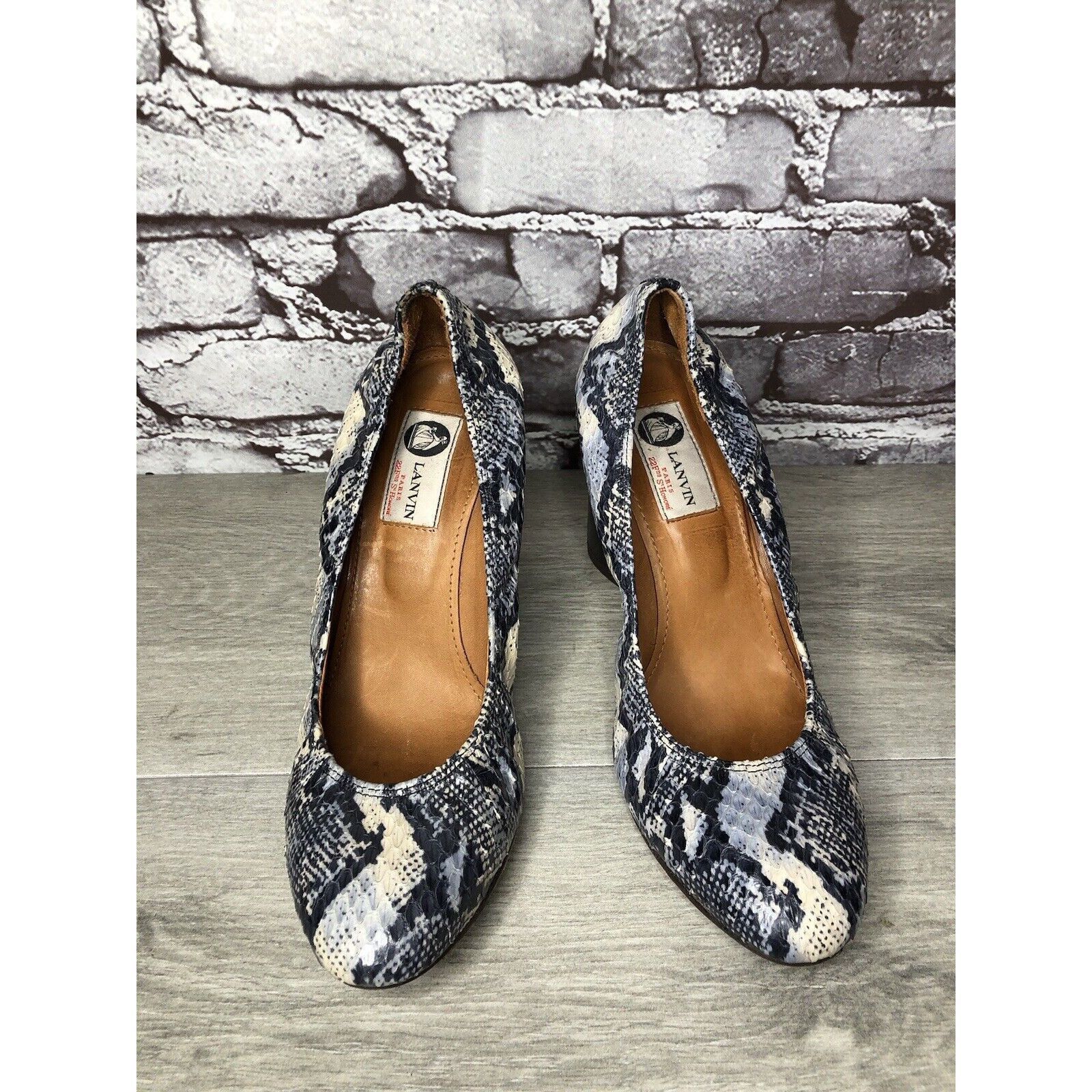 Lanvin LANVIN Ivory Blue Snake Print Leather Ballerina Pumps Wedges Size US 9.5 / IT 39.5 - 10 Thumbnail