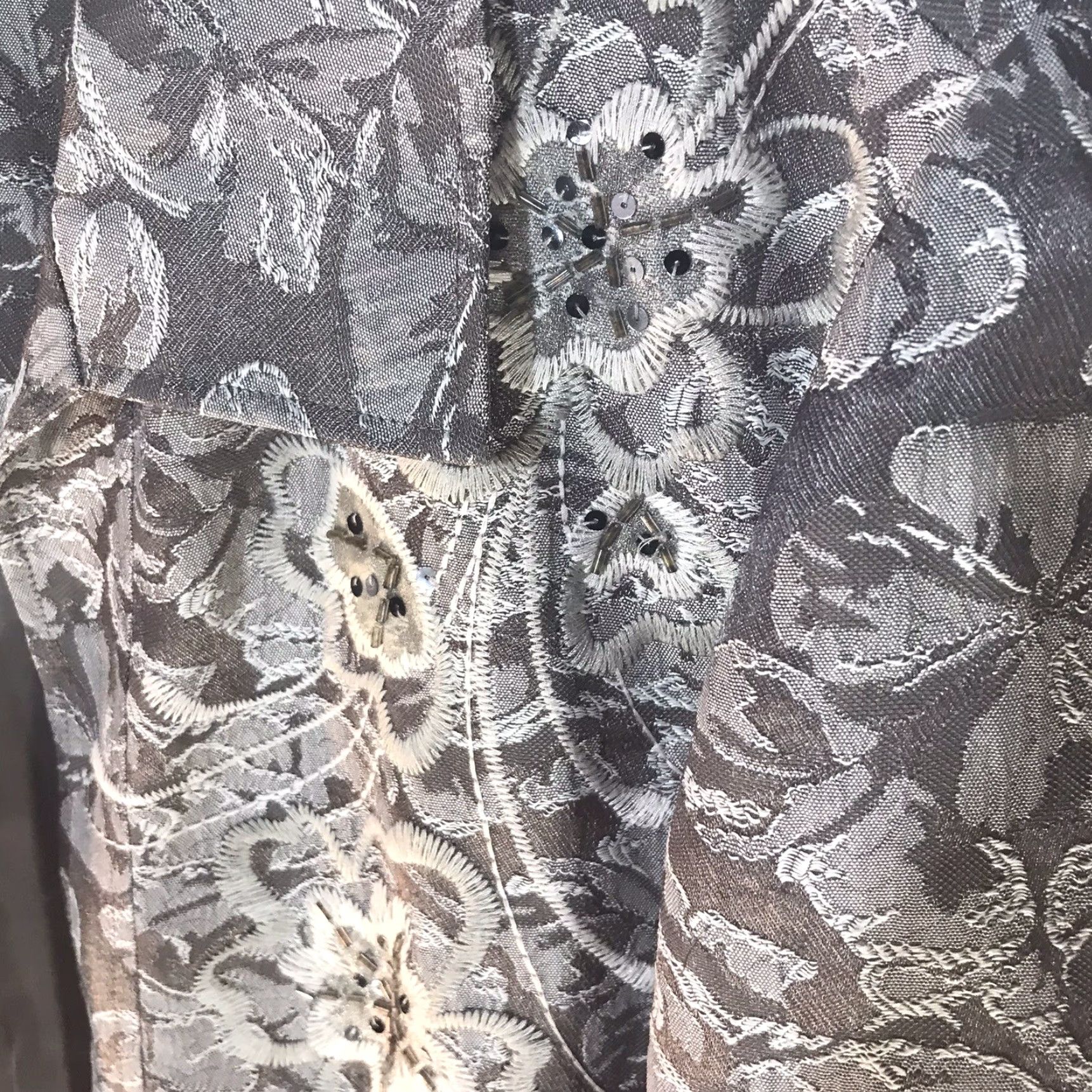 Coldwater Creek VINTAGE Coldwater Creek Women's Jacket XL Brown/White Floral Embroidered Sequin Casual Coat Size XL / US 12-14 / IT 48-50 - 2 Thumbnail