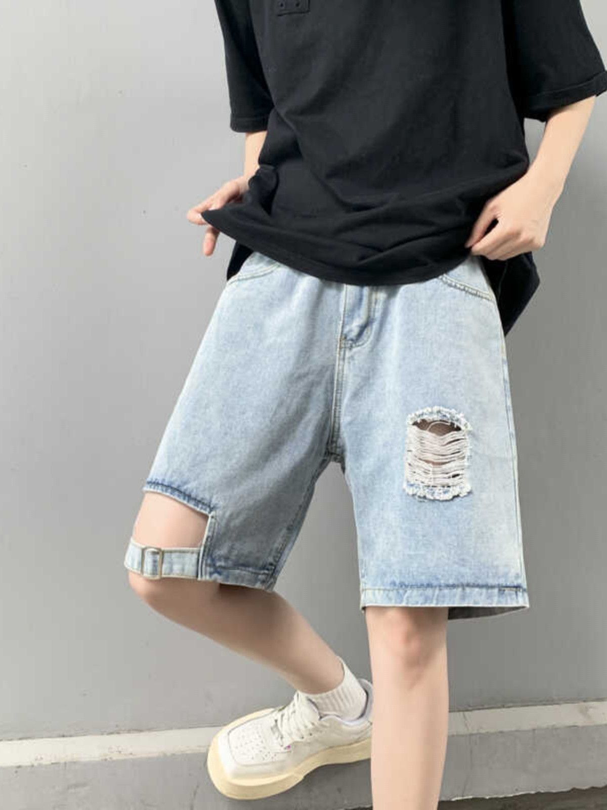 Japanese Brand × Jean Loose straight leg distressed denim shorts Size US 30 / EU 46 - 4 Thumbnail
