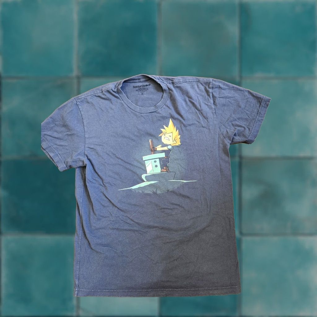 Vintage Tee Turtle Shirt Mens Dusty Blue Anime Final Fantasy Pulling Sword Short Sleeve Size S Size US S / EU 44-46 / 1 - 1 Thumbnail