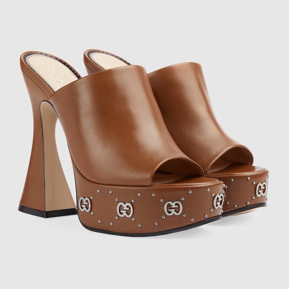 Gucci Interlocking G Logo Studs Sandals in brown Size US 8 / IT 38 - 1 Thumbnail