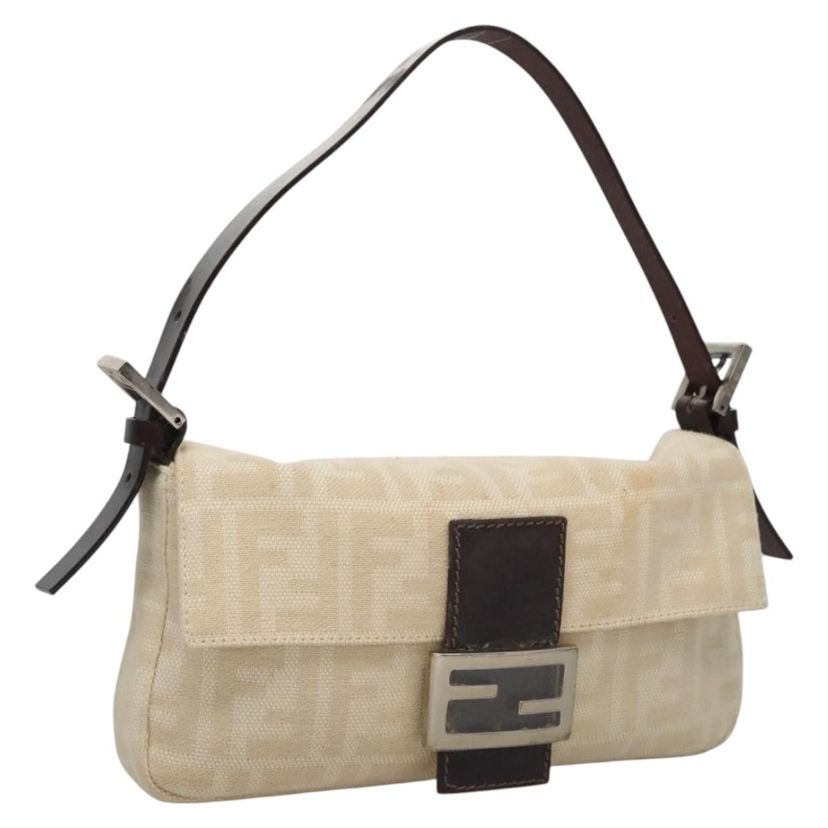 Fendi Zucca Canvas Mamma Baguette Shoulder Bag Beige Auth Ep8150, Women's