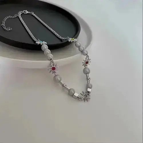 Other Colorful Sun Smiley Reflective Pearl Clavicle Chain🔥🔥🔥 Size ONE SIZE - 4 Thumbnail