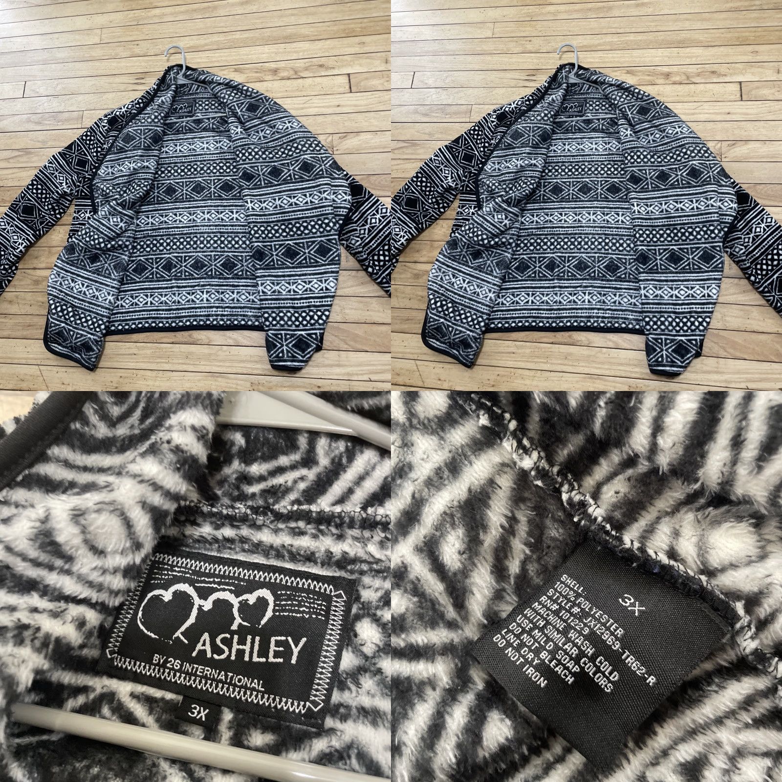 Vintage VINTAGE Ashley Open Fleece Wrap Women 3X Geometric Black White Southwestern Cardigan Size XXL / US 16-18 / IT 52-54 - 9 Thumbnail