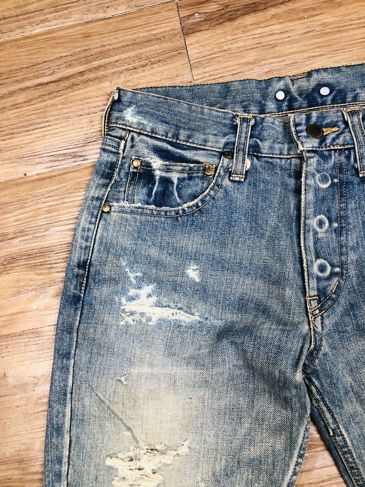 Japanese Brand Haricot Rouge Distressed Jeans (33) Size US 27 - 5 Thumbnail